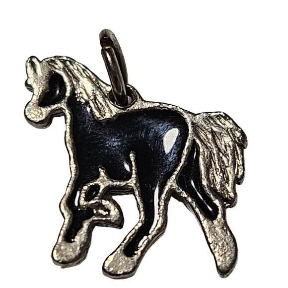 Horse Charm Black Enamel Gold Tone Metal Pendant Jewelry for Necklace Craft DIY - Picture 1 of 3
